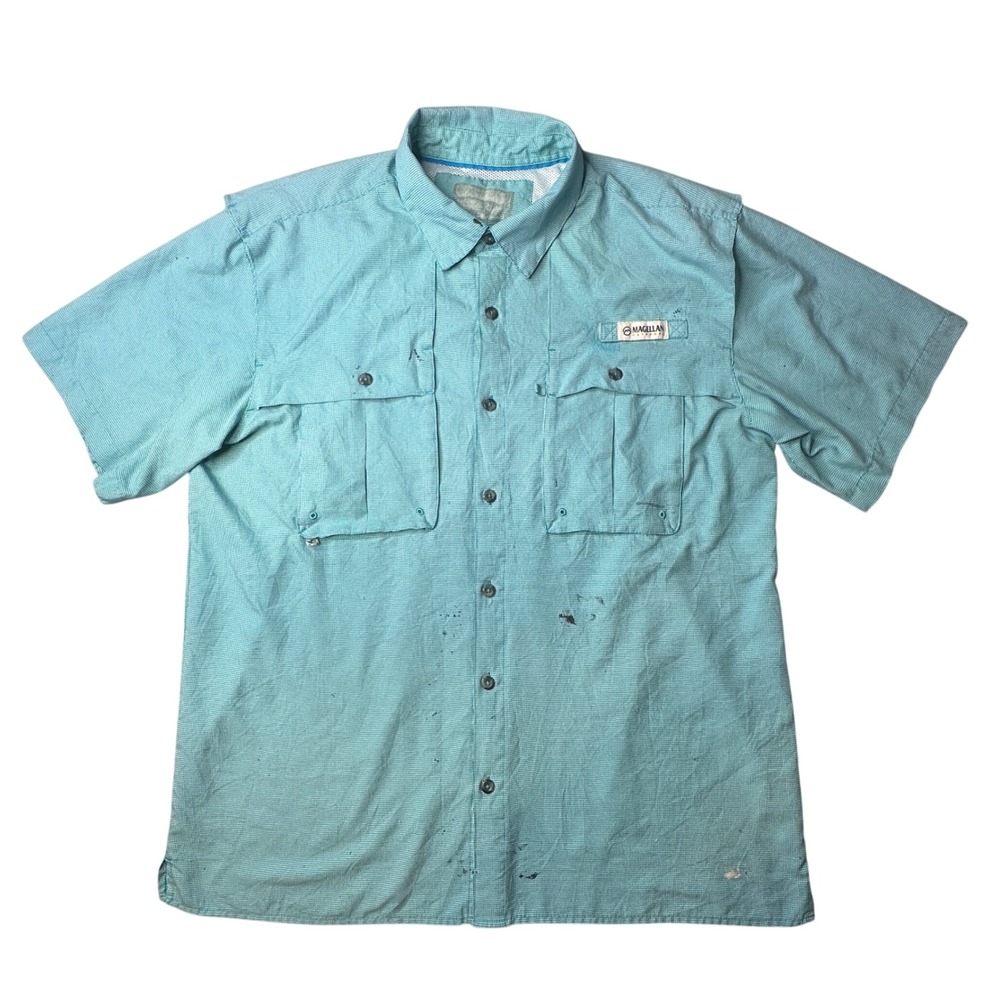 Magellan Fishing Shirt Mens L Teal Aransas Pass Short Sleeve Button Up Mesh Vent